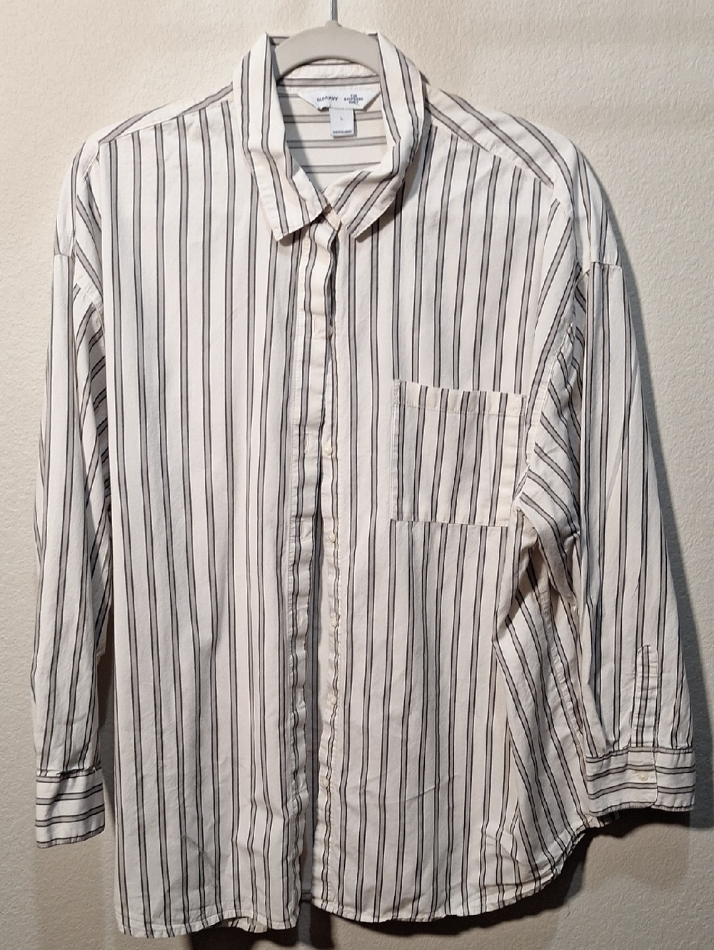 Oversized Boyfriend Button-Down Woman's Vertical Stripes Large Cotton Shirt